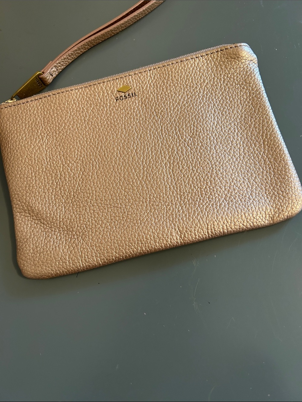 Fossil Metallic Gold Pebbled Leather Wristlet.